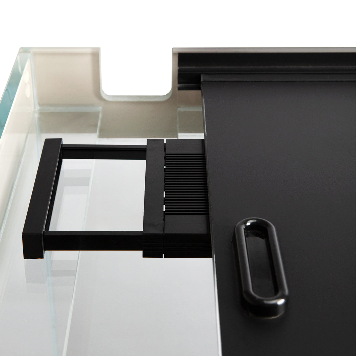 AQPET AQUARIUM RIVERIUM PLUS 90X50X55 H - 10 MM EXT. - MIT LED-BELEUCHTUNG, AUSSENFILTER UND SCHWARZEM UNTERSCHRANK