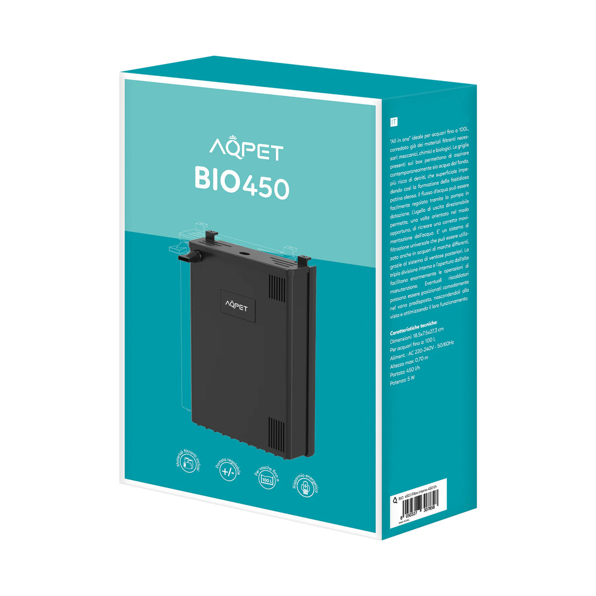 AQPET BIO 450 LT/H VOLLSTÄNDIGER UNIVERSAL-INNENFILTER - 100 LT