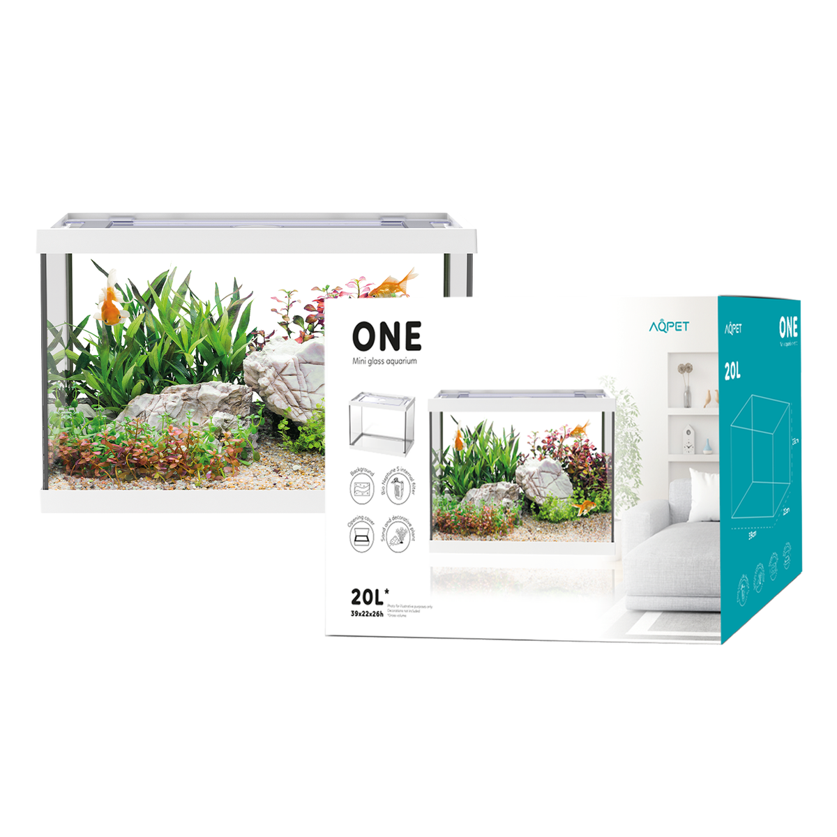 AQPET ACQUARIO ONE MINI AUS GLAS 20 L 39x22x26h WEISS