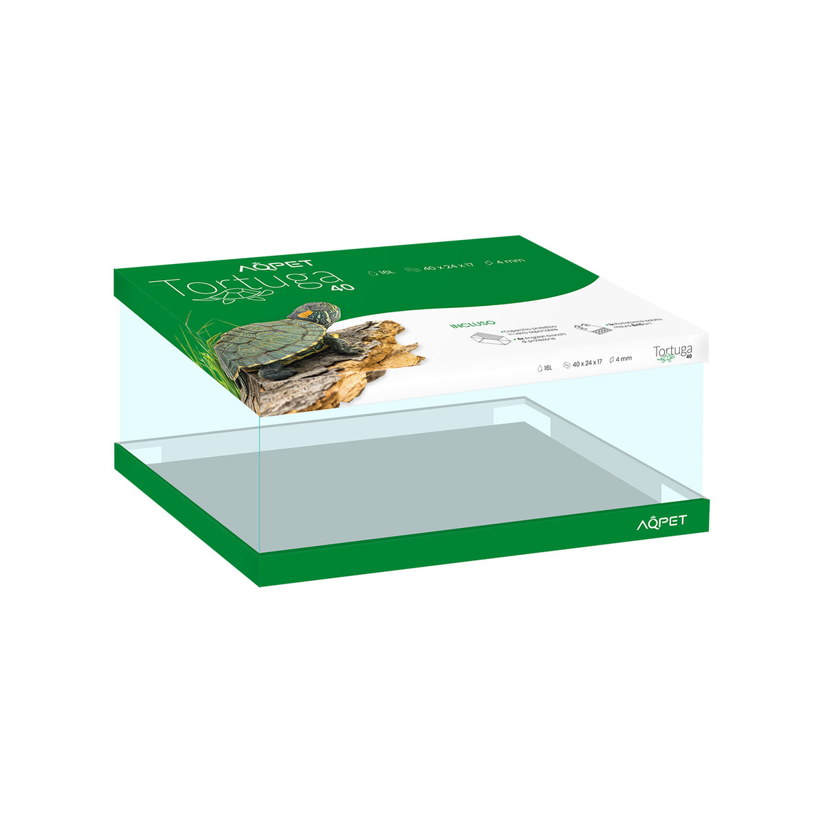 AQPET GLAS-SCHILDKRÖTENBECKEN TORTUGA 40 - 40X24X17 CM MIT INSEL