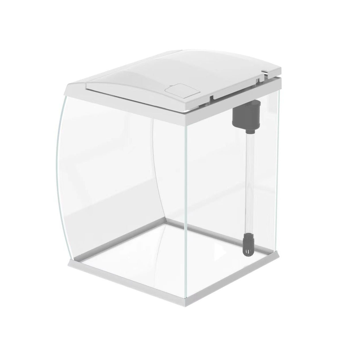 AQPET CURVE PANORAMA-AQUARIUM AUS GLAS FÜR DEN SCHREIBTISCH - MIT FILTER, HEIZER - WEISS