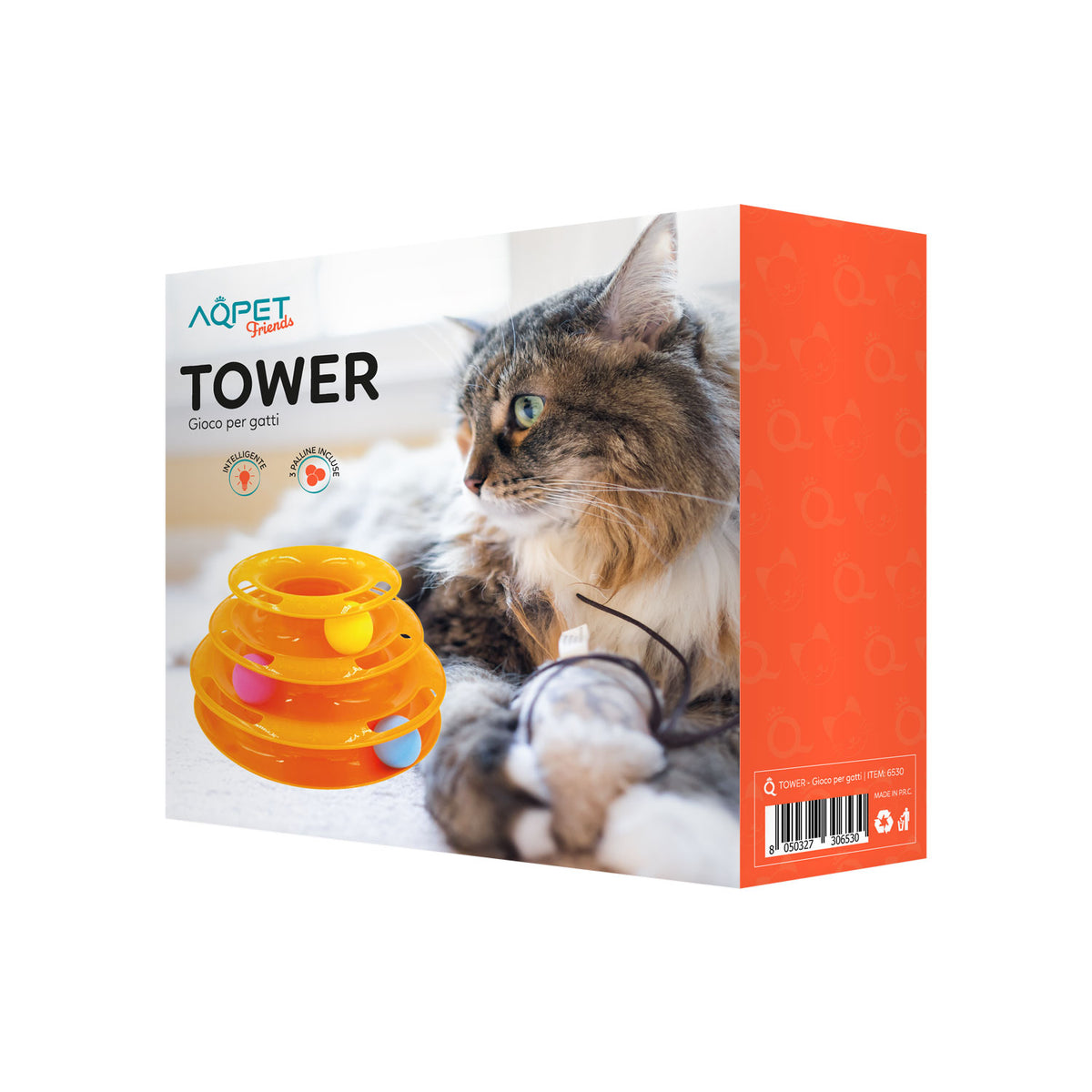 AQPET FRIENDS Katzenspielturm - 25X13 cm Katzenspielzeug mit Ball