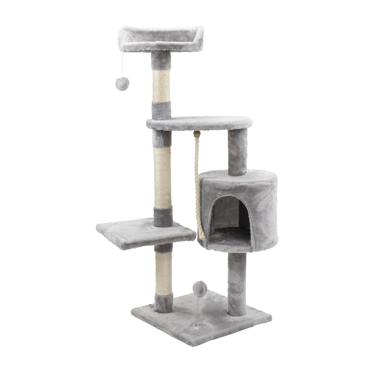AQPET FRIENDS Kratzbaum Amsterdam 112 cm mit Katzenhöhle Katzenbaum Spielplatz Kratzbaum für Katzen Farbe Grau