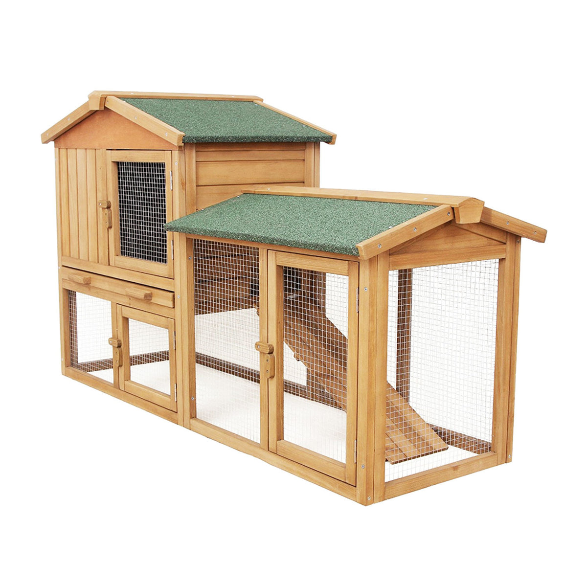 AQPET FRIENDS Kaninchenstall mit Dach, XL-Außenstall aus Holz, doppelstöckig, 147X53X85h Cm