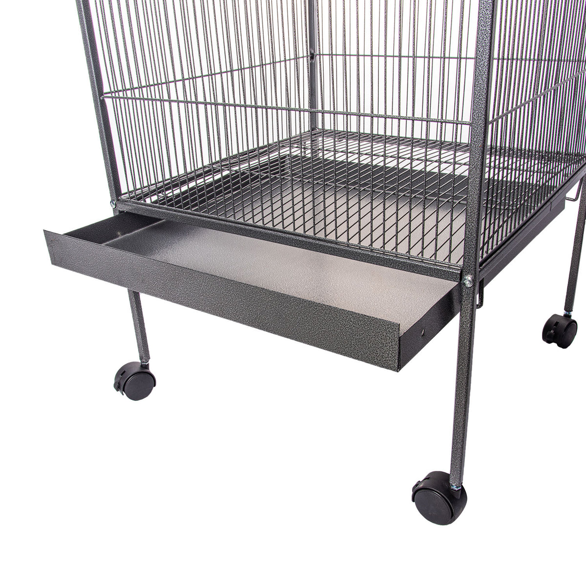 AQPET FRIENDS Voliere mit Dach für große Vögel und Kanarienvögel, Metallkäfig mit Ständer und Rollen, geeignet für Innen- und Außenbereiche, Maße 157x52x52 cm, Schwarz