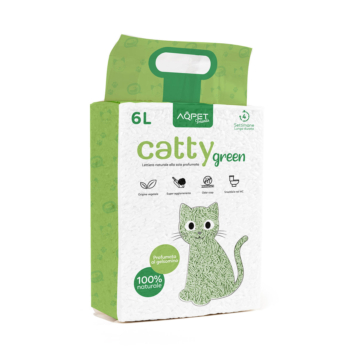 AQPET FRIENDS Catty Green Katzenstreu aus Soja Jasmin Duft 6L Für Katzen Super Saugfähig Geruchsneutral Katzenhygiene