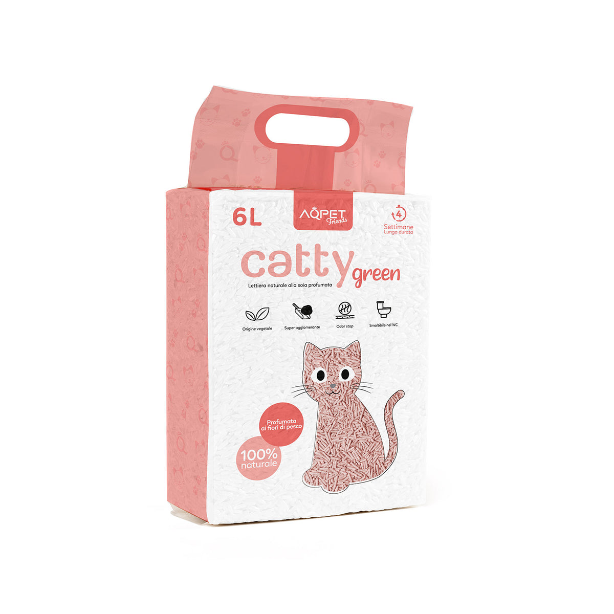 AQPET FRIENDS Catty Green Katzenstreu aus Soja mit Pfirsichblütenduft 6L für Katzen Super saugfähig Geruchsneutralisierend Katzenhygiene