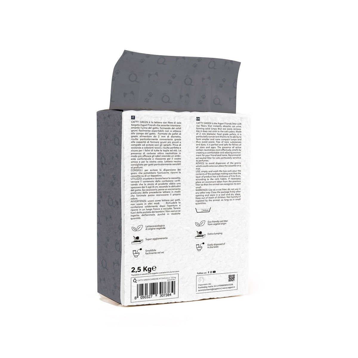 AQPET FRIENDS Catty Green Katzenstreu Soja Duft Holzkohle 6 Liter für Katzen, super saugfähig, geruchsneutralisierend, Katzenhygiene