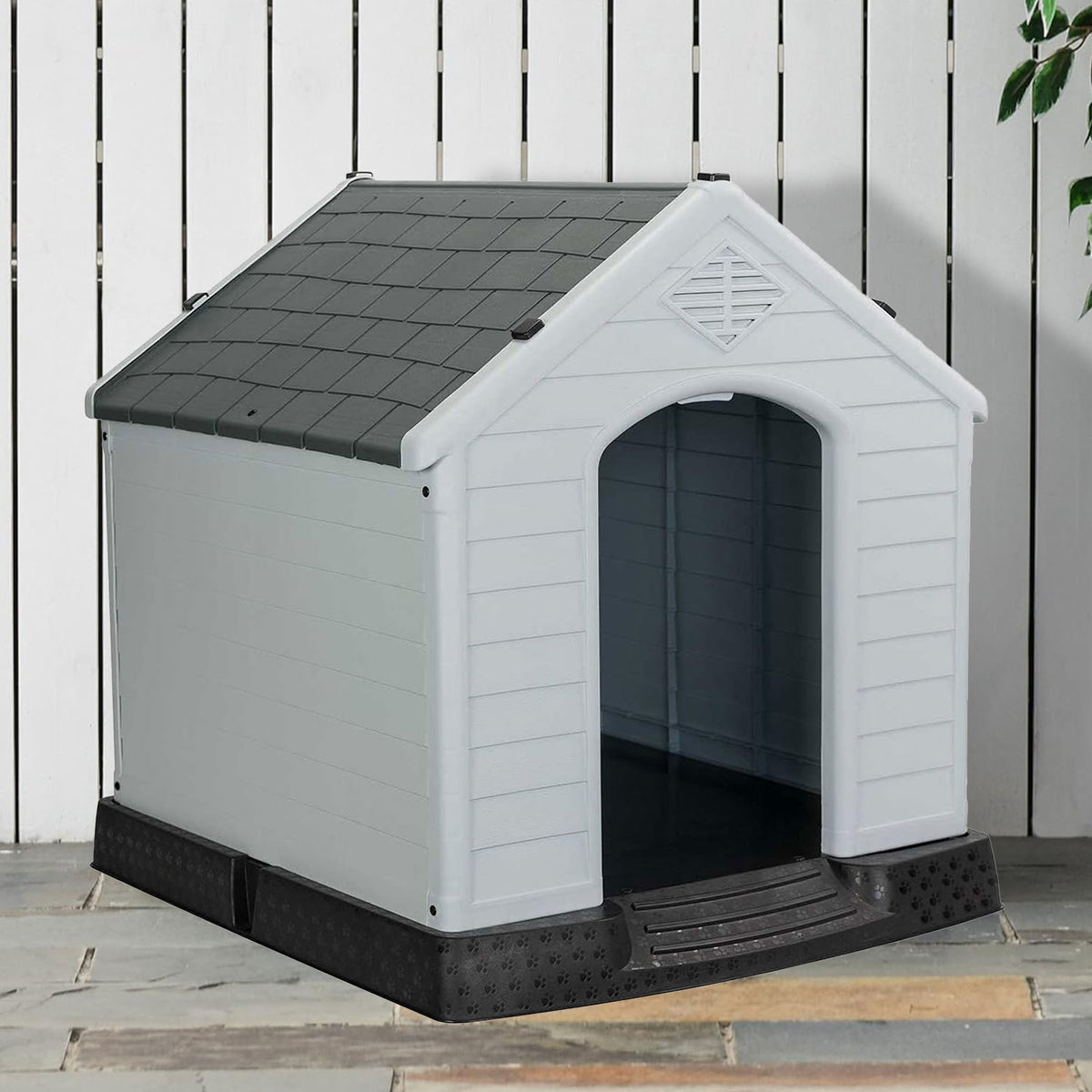 AQPET FRIENDS Chalet Kunststoff Hundehütte Wetterfest Für Hunde Und Katzen Komfort und Entspannung, Für Drinnen und Draußen