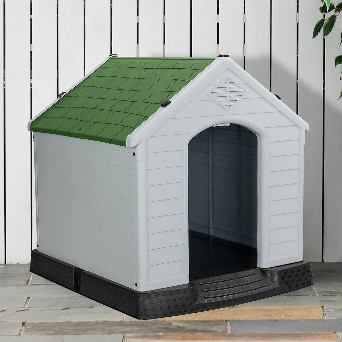 AQPET FRIENDS Chalet Kunststoff Hundehütte Wetterfest Für Hunde Und Katzen Komfort und Entspannung, Für Drinnen und Draußen