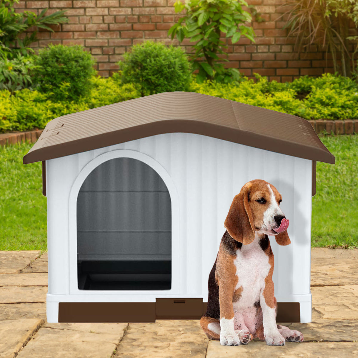AQPET FRIENDS Hundehütte aus Kunststoff – 87 X 74 X 61 H, Farbe Braun, für Hunde und Katzen, Komfort, Haustier, Relax, Tiere