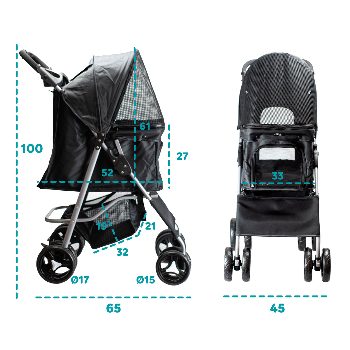 AQPET FRIENDS Bequemer und praktischer Kinderwagen für Hunde mittlerer/kleiner Größe für Hunde und Katzen Sichere Reise