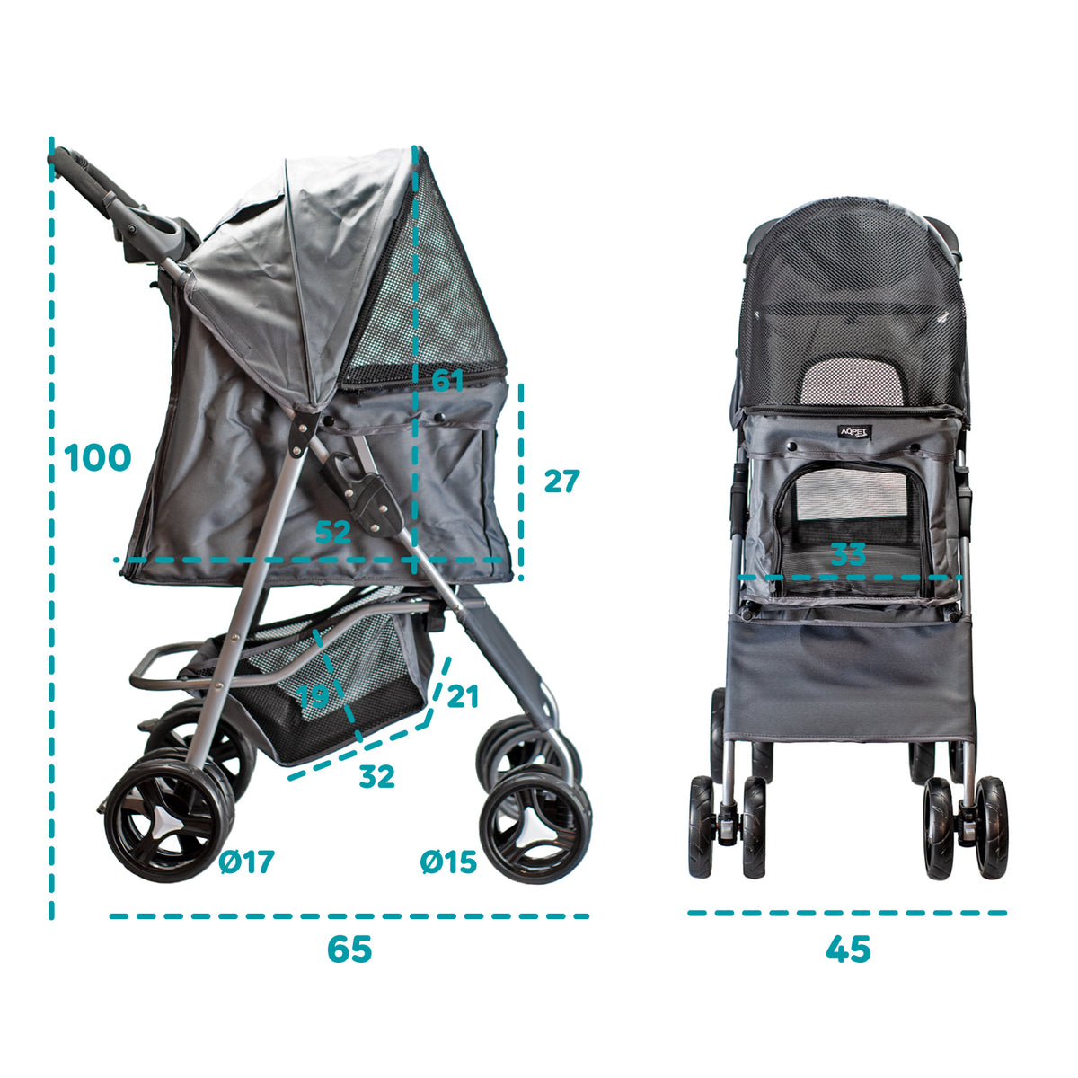 AQPET FRIENDS Bequemer und praktischer Kinderwagen für Hunde mittlerer/kleiner Größe für Hunde und Katzen Sichere Reise