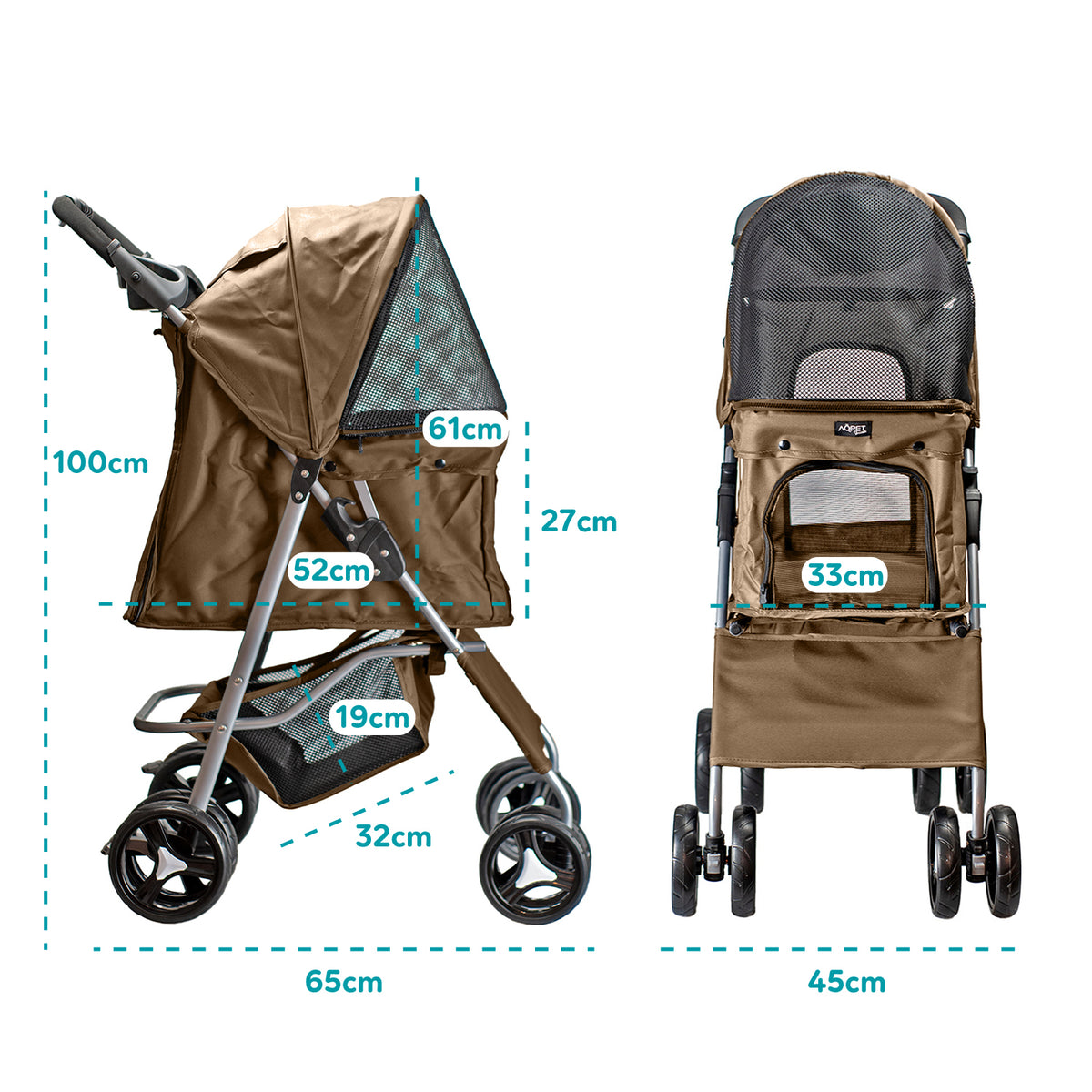 AQPET FRIENDS Bequemer und praktischer Kinderwagen für Hunde mittlerer/kleiner Größe für Hunde und Katzen Sichere Reise