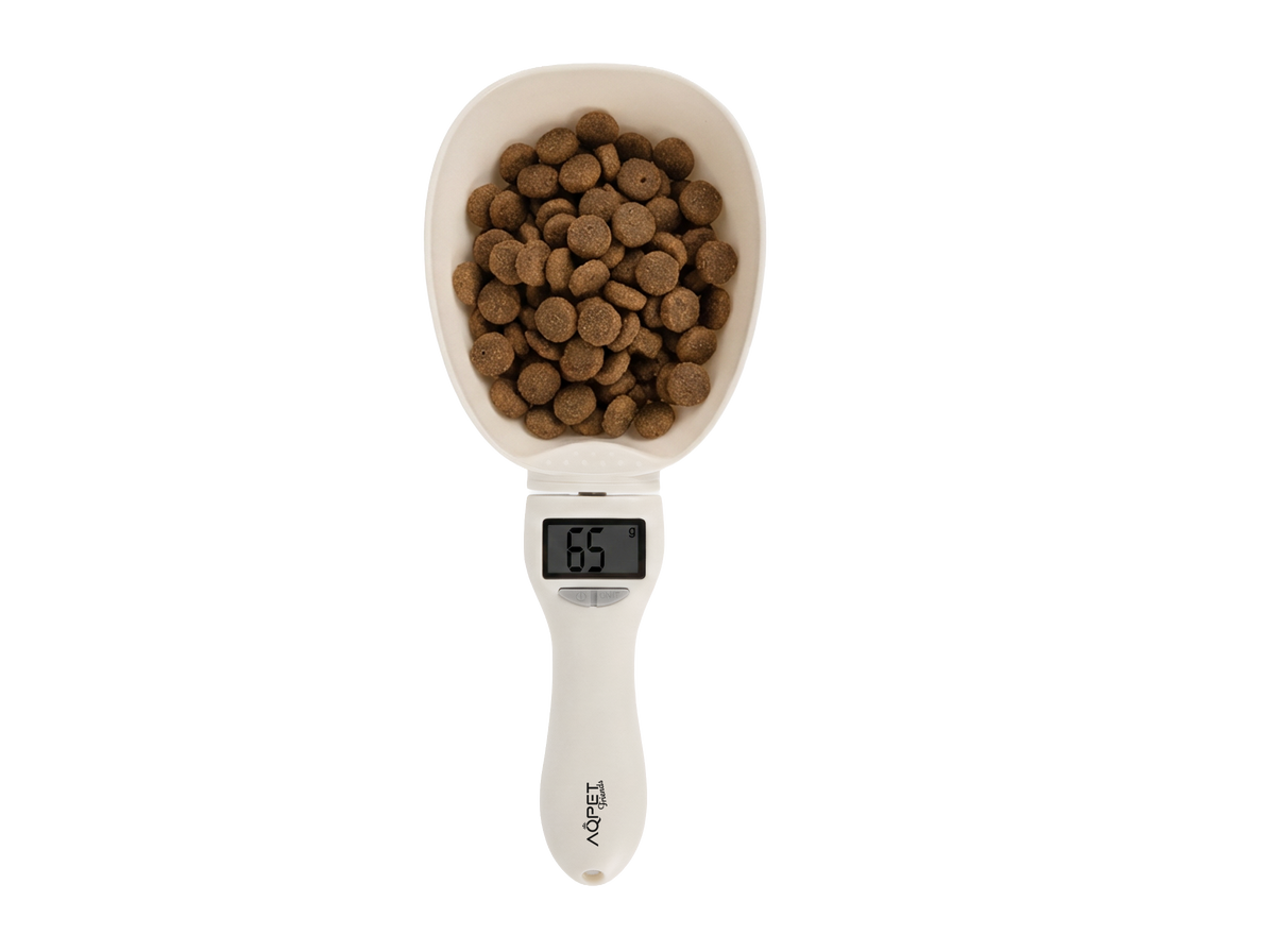 AQPET FRIENDS Digitale Futterwaage für Hunde mit gut ablesbarem LCD-Display, präziser Dosierlöffel für Futter und Trockenfutter, Gewicht bis zu 800 g.