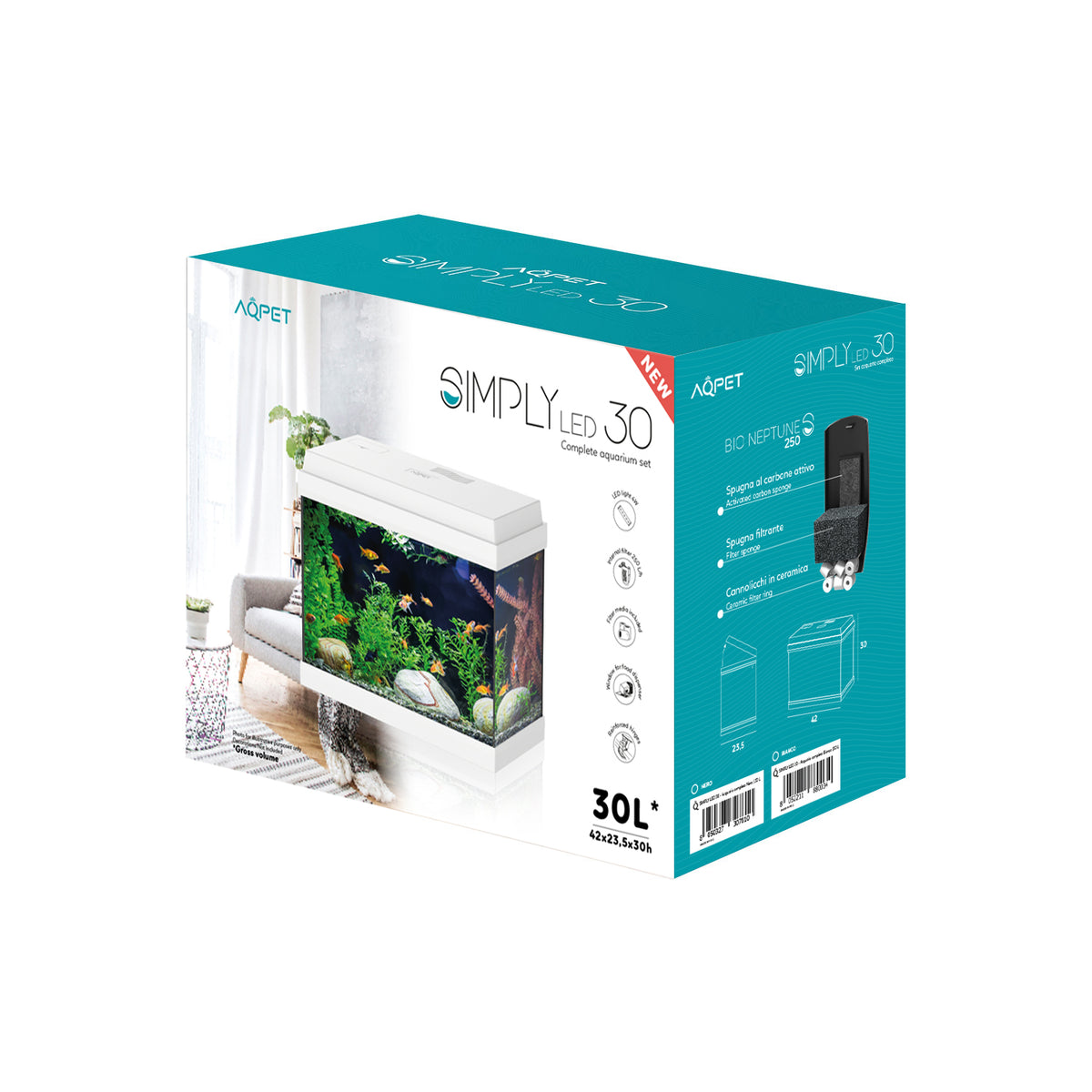 AQPET AQUARIUM SIMPLY LED 30 WEISS KOMPLETT MIT LICHT UND FILTER – 39X22X30 H CM