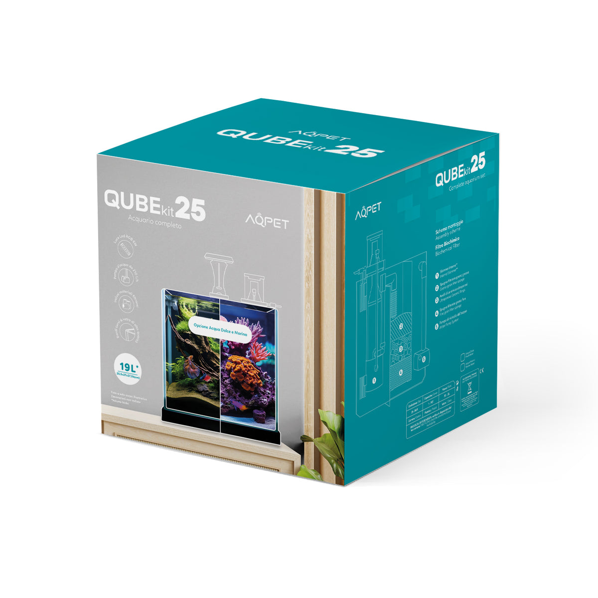 AQPET GLAS-AQUARIUM QUBE 25 KOMPLETTSET LICHT + PUMPE + FILTERMATERIALIEN