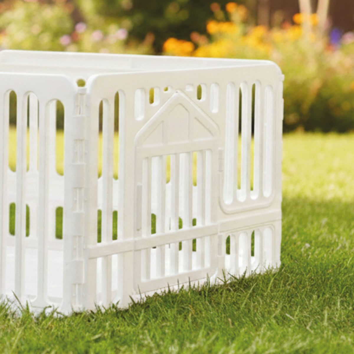 AQPET FRIENDS Hundegehege für Innenräume 97x97x60h cm aus Kunststoff mit Tür – Modulbox, weiß, für Welpen und Haustiere – Laufstall für Haus, Katzen und Hunde