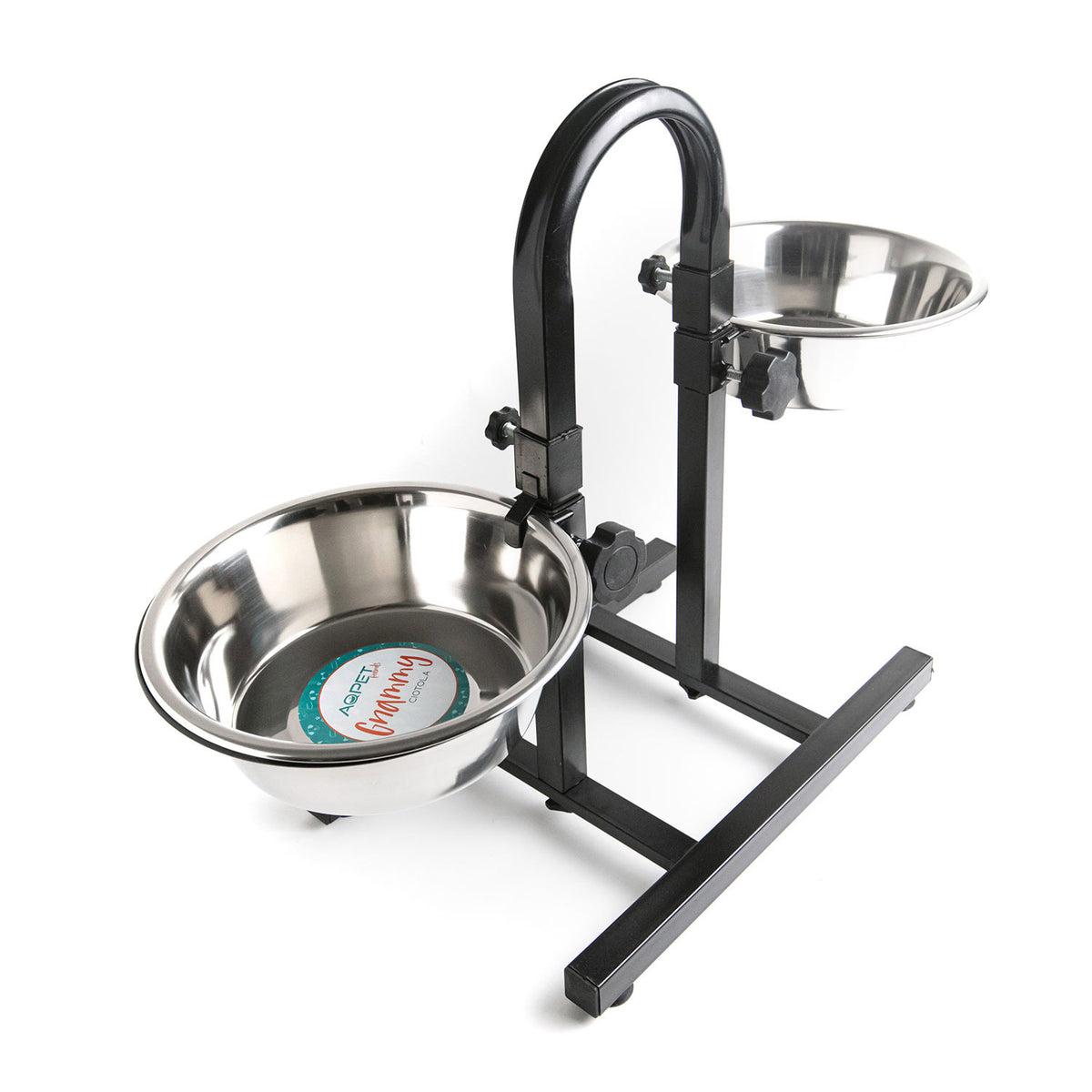 AQPET FRIENDS Gnammy Futternapf-Ständer mit 2 erhöhten Edelstahlnäpfen, höhenverstellbar für Hunde, Katzen, Kleintiere, 2x2500 ml, 25 cm