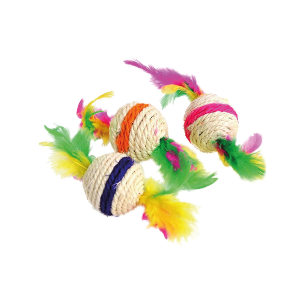 AQPET FRIENDS Katzenspielzeug Sisalball mit Federn und Rassel – 4,5/16 cm Katzenspielzeug