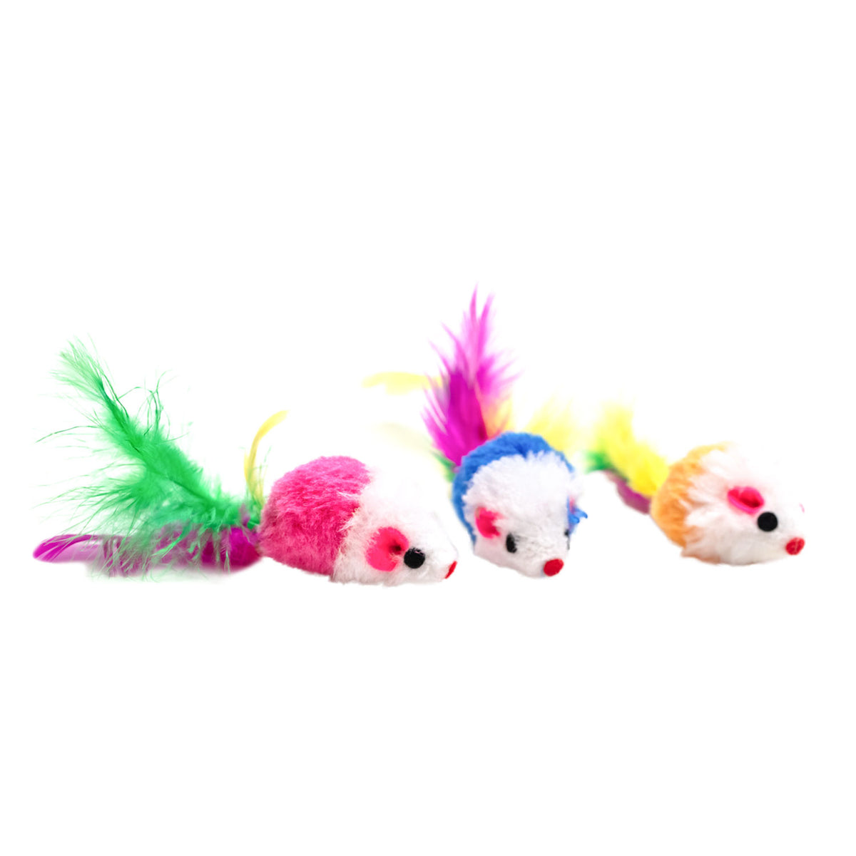 AQPET FRIENDS Katzenspielzeug Bunte Maus mit Federn und Rassel – 8 cm Katzenspielzeug
