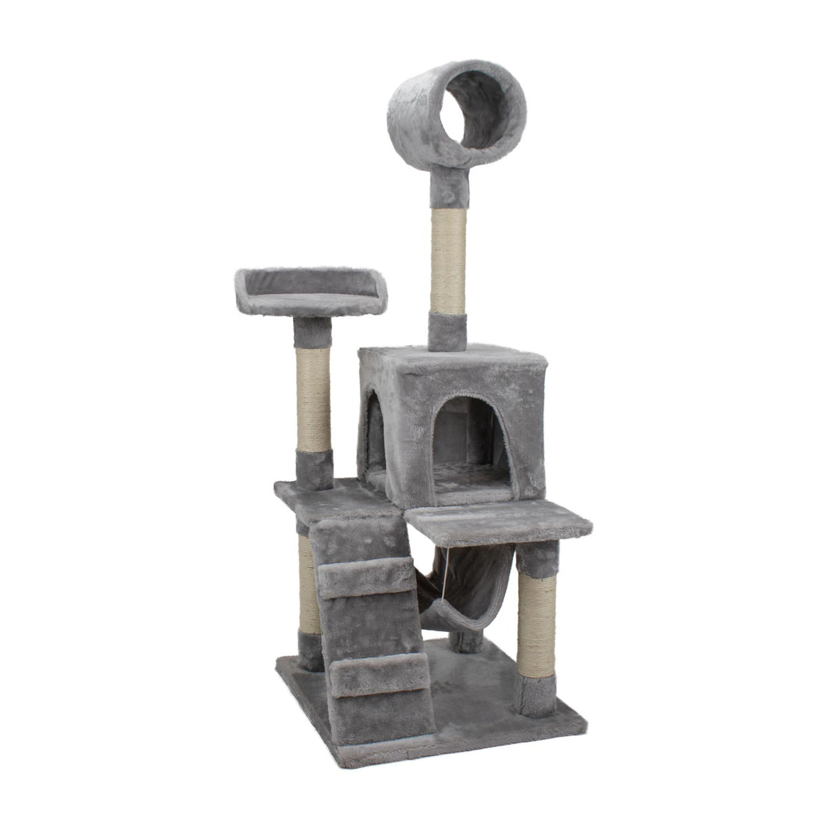 AQPET FRIENDS Kratzbaum Berlin 135 cm mit Katzenhöhle Katzenbaum Spielplatz Kratzbaum für Katze Farbe Grau