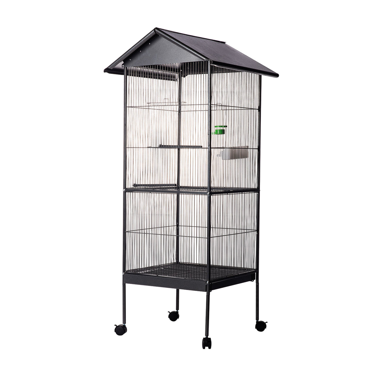 AQPET FRIENDS Voliere mit Dach für große Vögel und Kanarienvögel, Metallkäfig mit Ständer und Rollen, geeignet für Innen- und Außenbereiche, Maße 157x52x52 cm, Schwarz