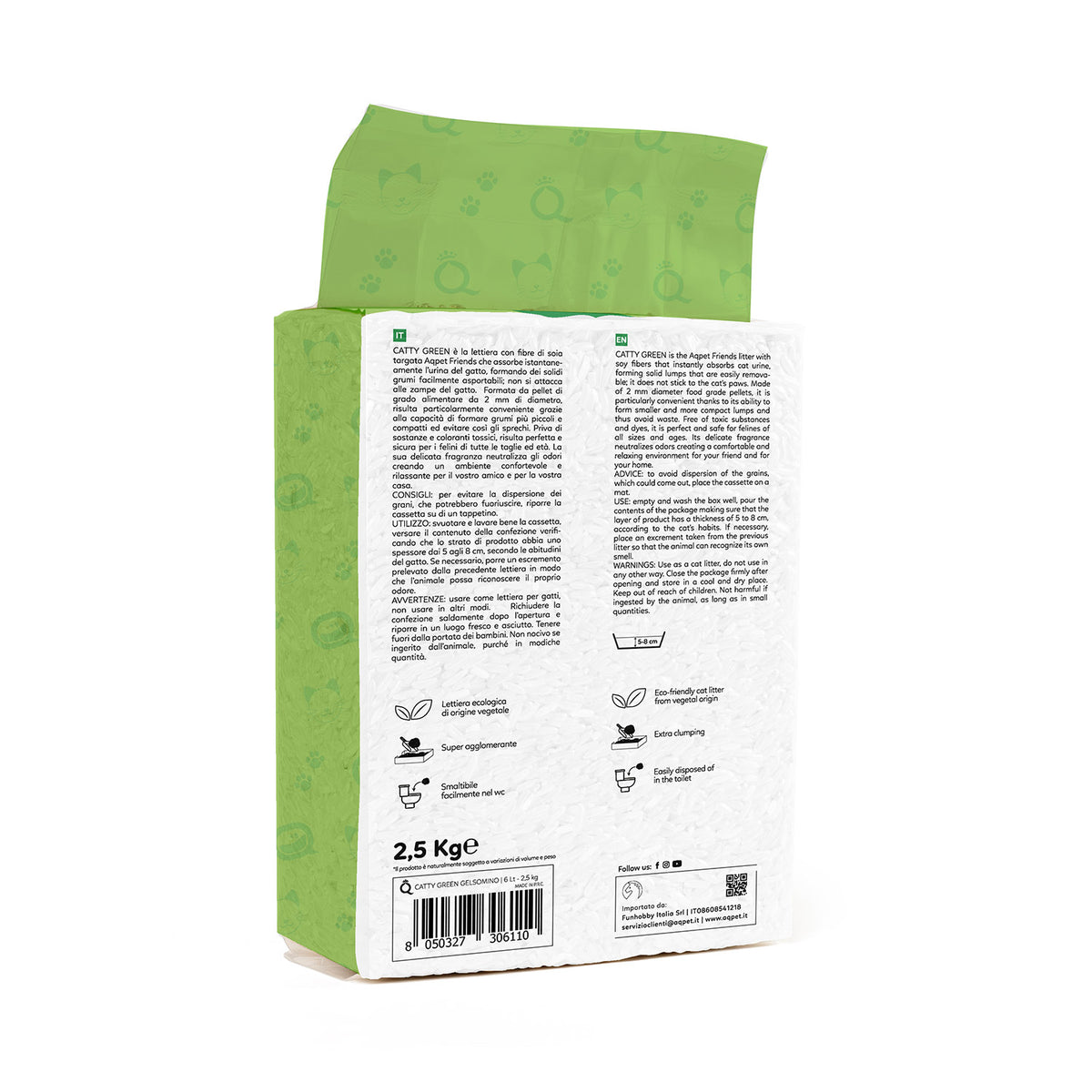 AQPET FRIENDS Catty Green Katzenstreu aus Soja Jasmin Duft 6L Für Katzen Super Saugfähig Geruchsneutral Katzenhygiene