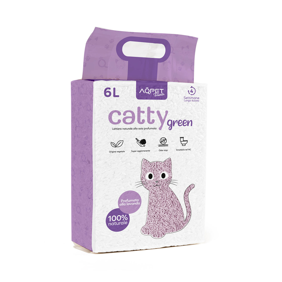 AQPET FRIENDS Katzenstreu Catty Green Soja mit Lavendelduft 6L Für Katzen Super Saugfähig Geruchsneutralisierend Katzenhygiene