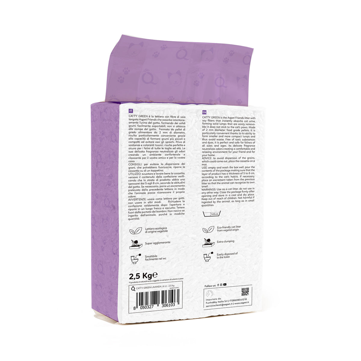 AQPET FRIENDS Katzenstreu Catty Green Soja mit Lavendelduft 6L Für Katzen Super Saugfähig Geruchsneutralisierend Katzenhygiene