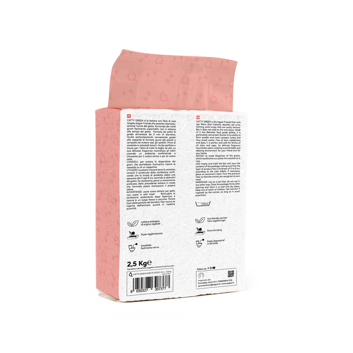 AQPET FRIENDS Catty Green Katzenstreu aus Soja mit Pfirsichblütenduft 6L für Katzen Super saugfähig Geruchsneutralisierend Katzenhygiene