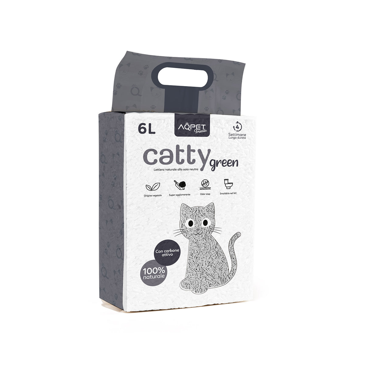 AQPET FRIENDS Catty Green Katzenstreu Soja Duft Holzkohle 6 Liter für Katzen, super saugfähig, geruchsneutralisierend, Katzenhygiene