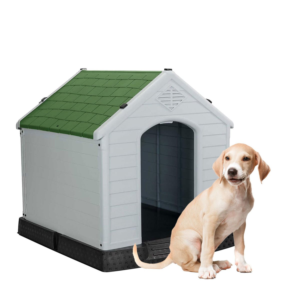 AQPET FRIENDS Chalet Kunststoff Hundehütte Wetterfest Für Hunde Und Katzen Komfort und Entspannung, Für Drinnen und Draußen