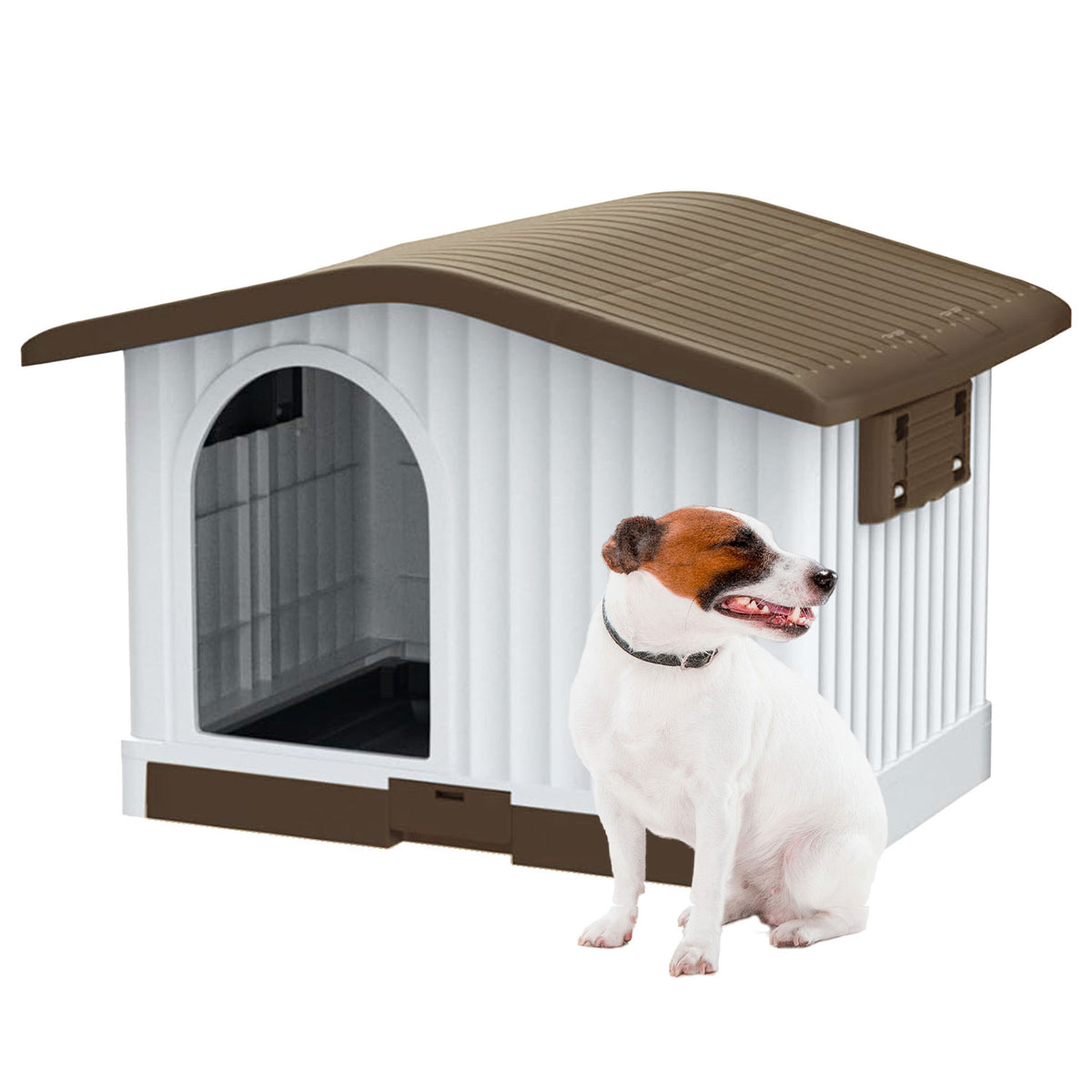 AQPET FRIENDS Hundehütte aus Kunststoff – 87 X 74 X 61 H, Farbe Braun, für Hunde und Katzen, Komfort, Haustier, Relax, Tiere