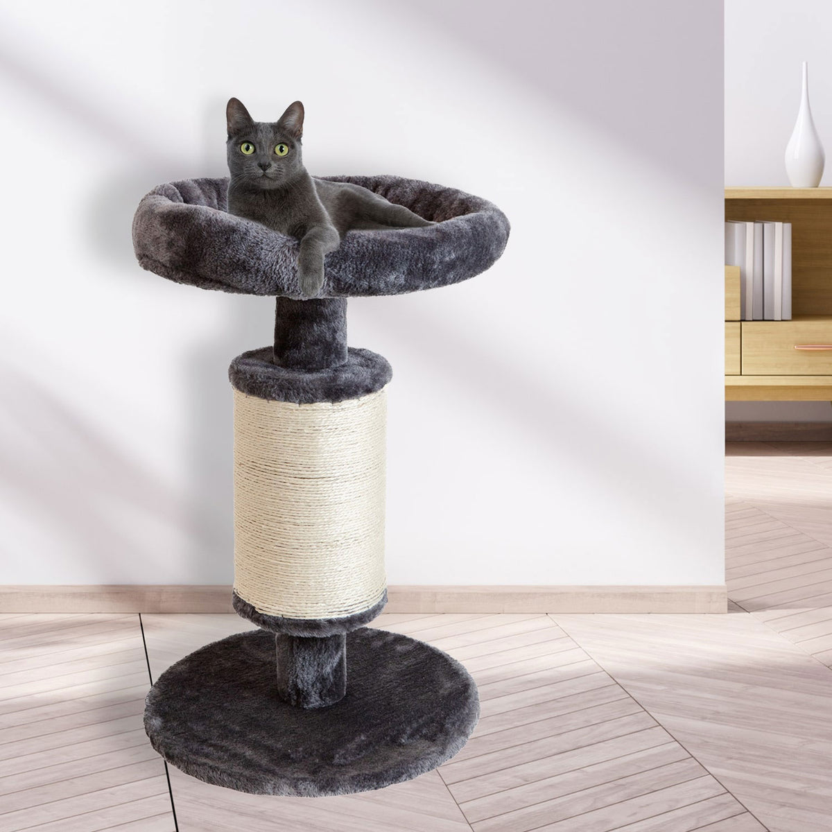 AQPET FRIENDS Kratzbaum aus Sisal und Stoff mit Plattform, 58 cm hoch für den ultimativen Spaß Ihrer Katze, Farbe Grau