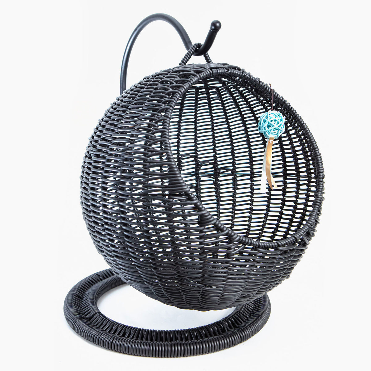 AQPET FRIENDS Morfeo Hängende Katzenhöhle für Katzen und Kätzchen aus handgeflochtenem Korbgeflecht mit weichem Kissen, schwarz, 46x62 cm