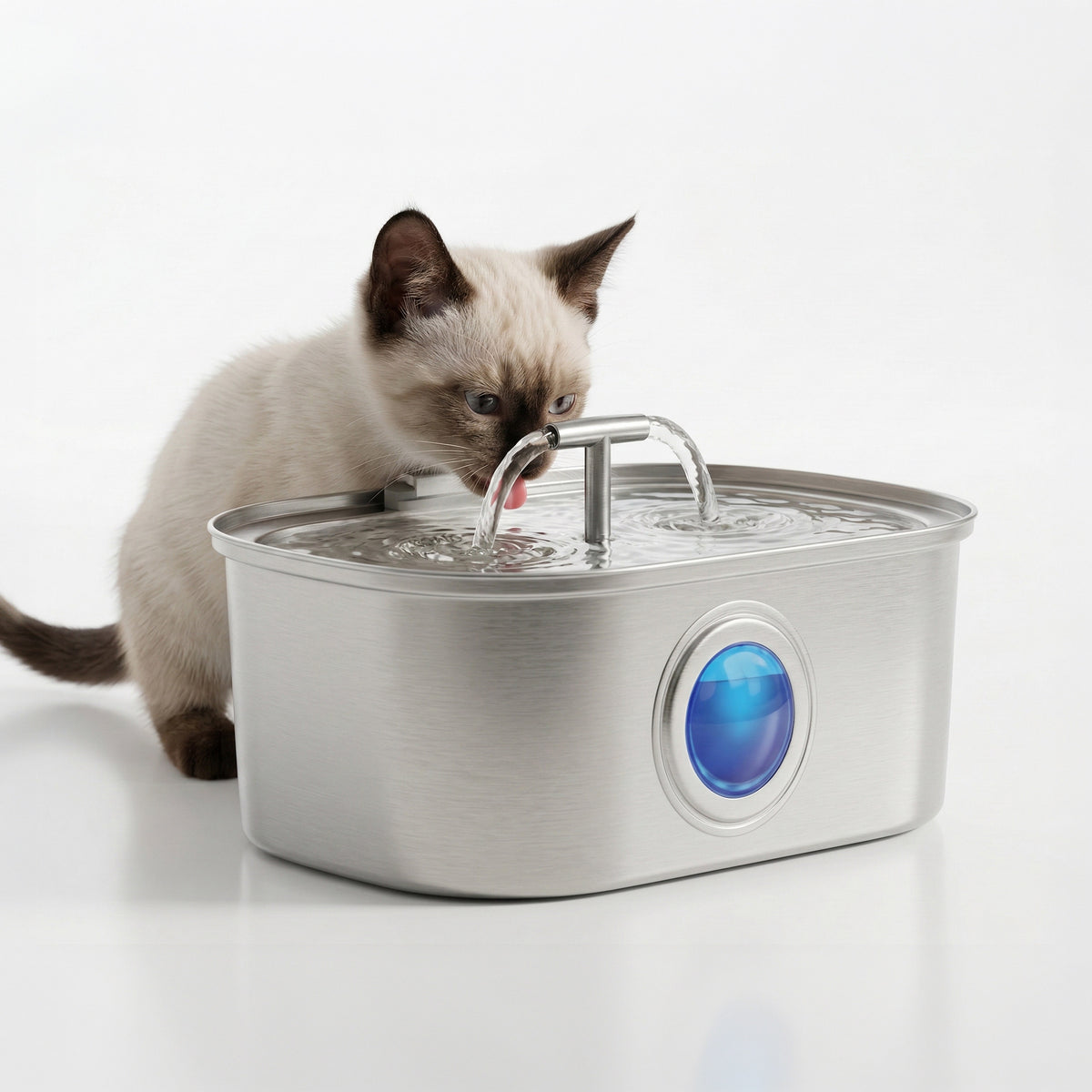 AQPET FRIENDS Trinkbrunnen für Katzen aus Edelstahl 3.2L – Ultra-leiser automatischer Wasserspender mit Mehrschichtfilter – Trinkbrunnen für Katzen und Hunde, immer sauberes Wasser