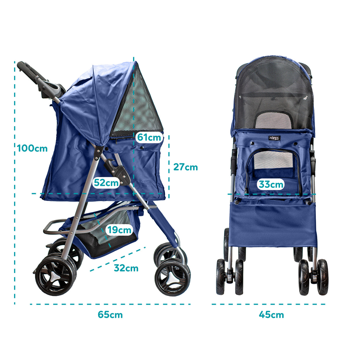 AQPET FRIENDS Bequemer und praktischer Kinderwagen für Hunde mittlerer/kleiner Größe für Hunde und Katzen Sichere Reise