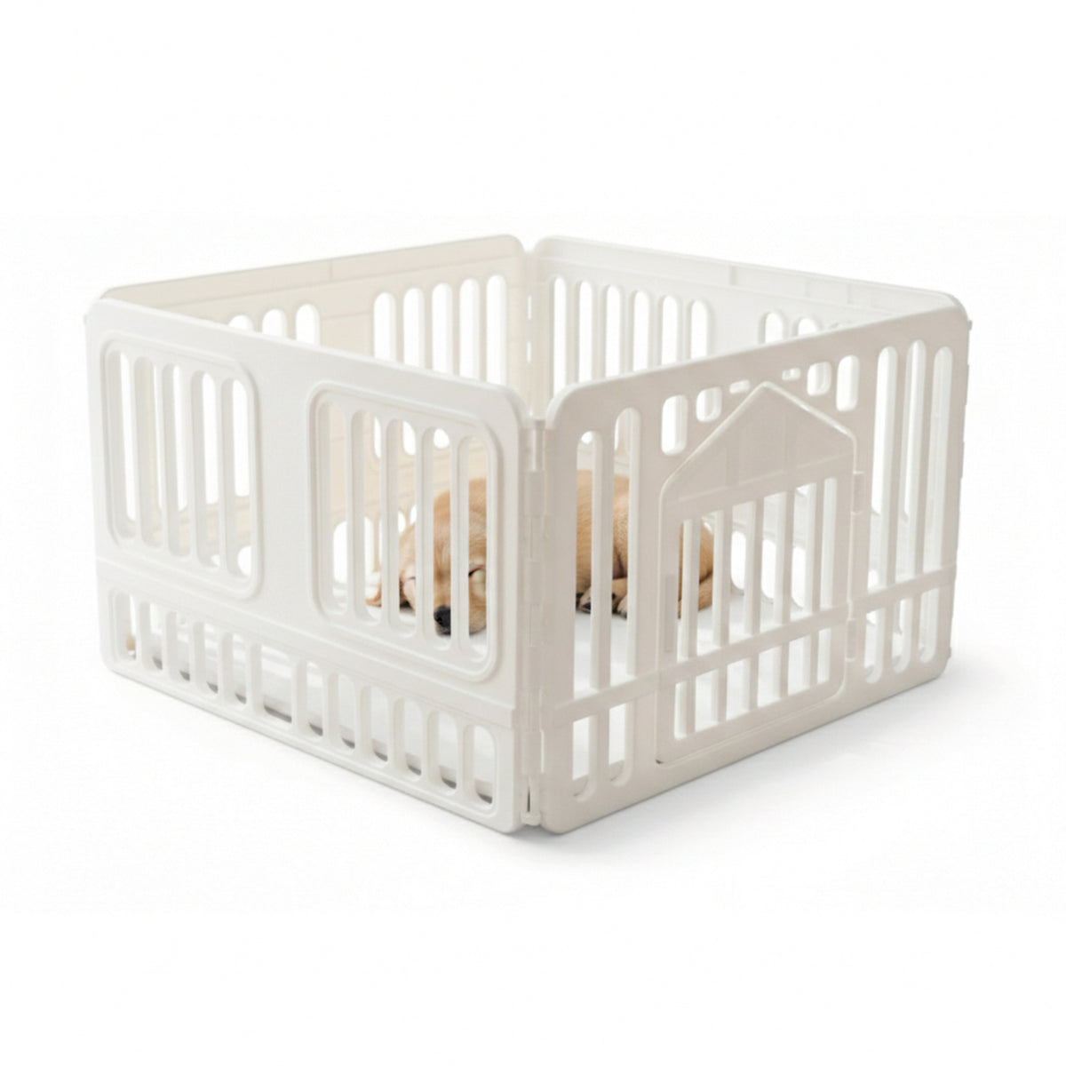 AQPET FRIENDS Hundegehege für Innenräume 97x97x60h cm aus Kunststoff mit Tür – Modulbox, weiß, für Welpen und Haustiere – Laufstall für Haus, Katzen und Hunde