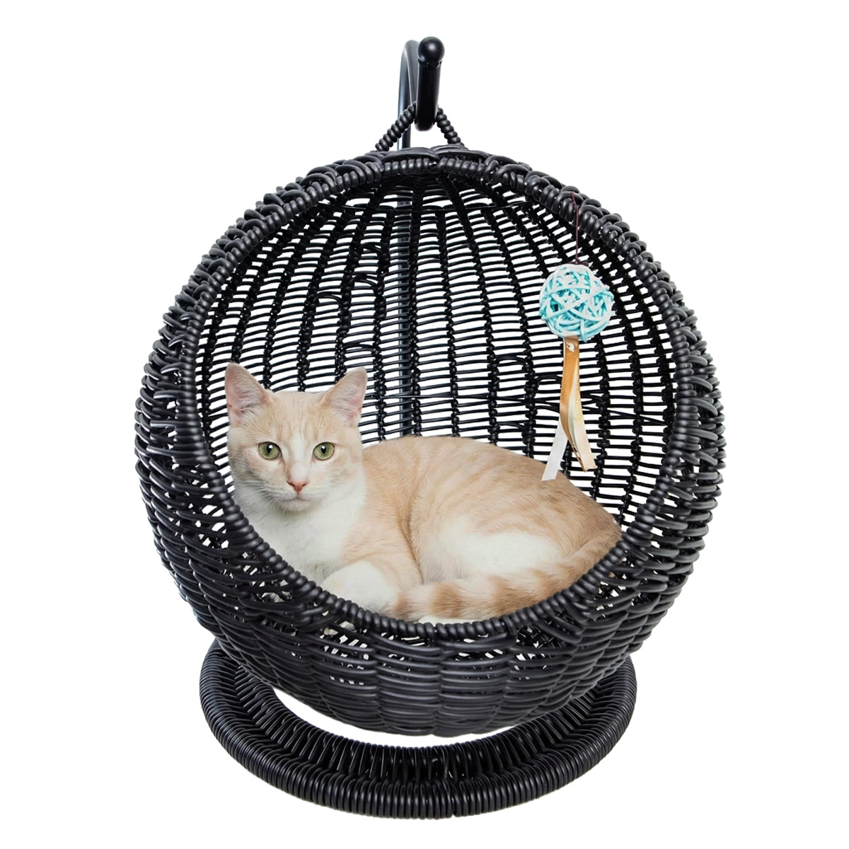 AQPET FRIENDS Morfeo Hängende Katzenhöhle für Katzen und Kätzchen aus handgeflochtenem Korbgeflecht mit weichem Kissen, schwarz, 46x62 cm