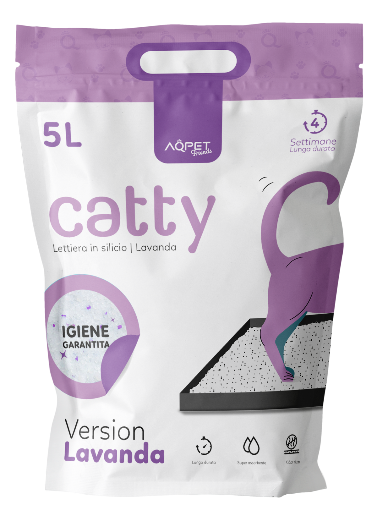 AQPET FRIENDS Katzenstreu aus Silikat, Catty Lavendelduft, supersaugfähig, geruchshemmend, Katzenhygiene
