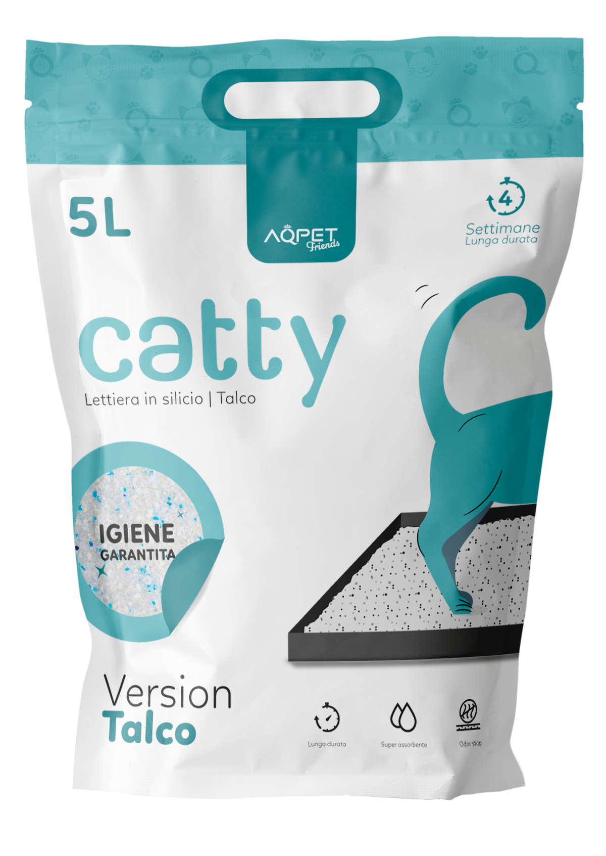 AQPET FRIENDS Katzenstreu aus Silikon, Talkumpuderduft, für Katzen, supersaugfähig, geruchshemmend, Katzenhygiene